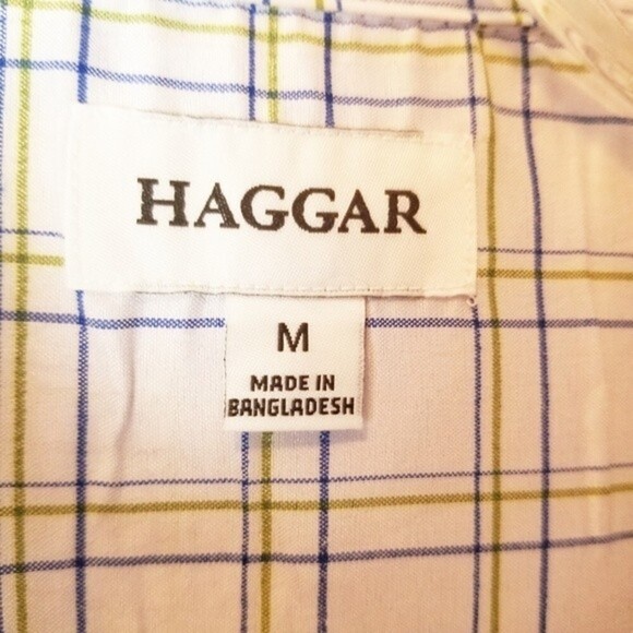 Haggar Tuckless Moisture Wicking Slim Fit White Plaid Shirt Size Medium - Picture 6 of 8